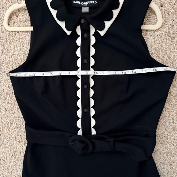 Karl Lagerfeld Paris Black&White Scalloped Collar Dress S 8 Chic Office Cocktail - Picture 10 of 12